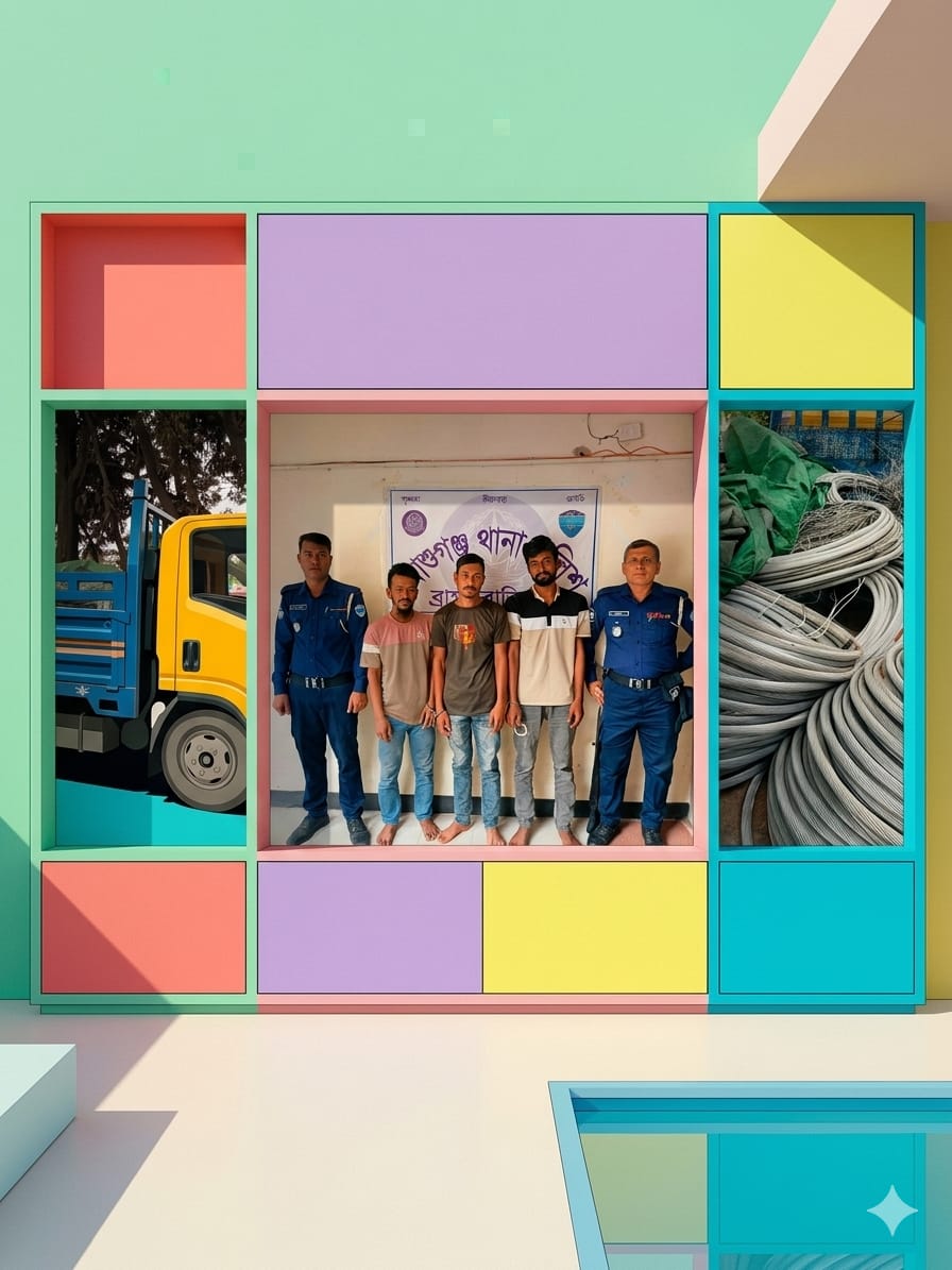 আশুগঞ্জ থানা পুলিশ কর্তৃক চোরাই মালামাল উদ্ধার; ট্রাকসহ চোর চক্রের ০৩ সদস্য গ্রেফতার: