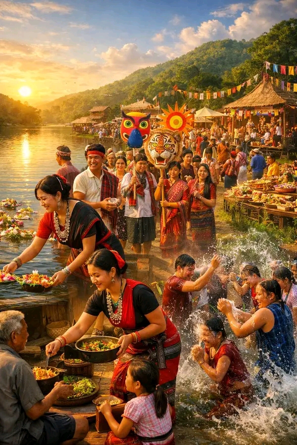 পাহাড় মেতেছে বিজুর আমেজে-নদীতে ফুল অর্পণের মধ্য দিয়ে পাহাড়িদের ঐতিহ্যবাহী উৎসব শুরু